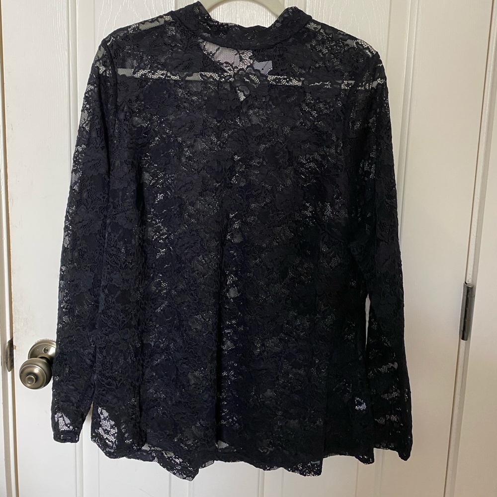 NWT Lane Bryant Black Lace Mock Turtle Neck Top